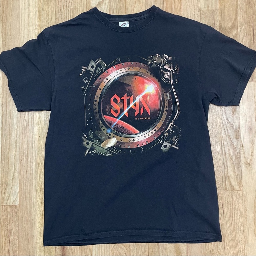 Styx Band T-Shirt Large Tour Concert Classic Rock The Mission Black Music Double
